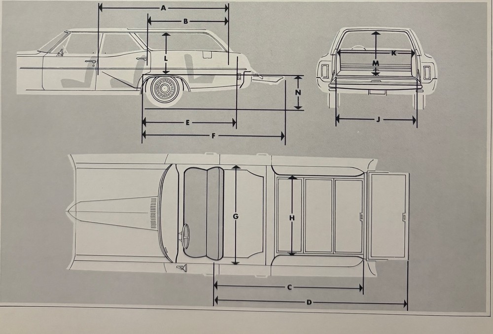 Station wagon cargo dimension reference diagram