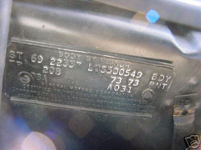 Fisher Body cowl tag on the firewall